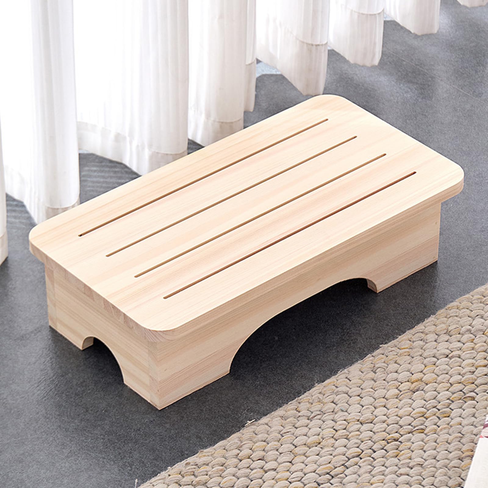 Taburete de madera maciza, estético, natural, para uso doméstico, multiusos, reposapiés, compacto, para sala de estar