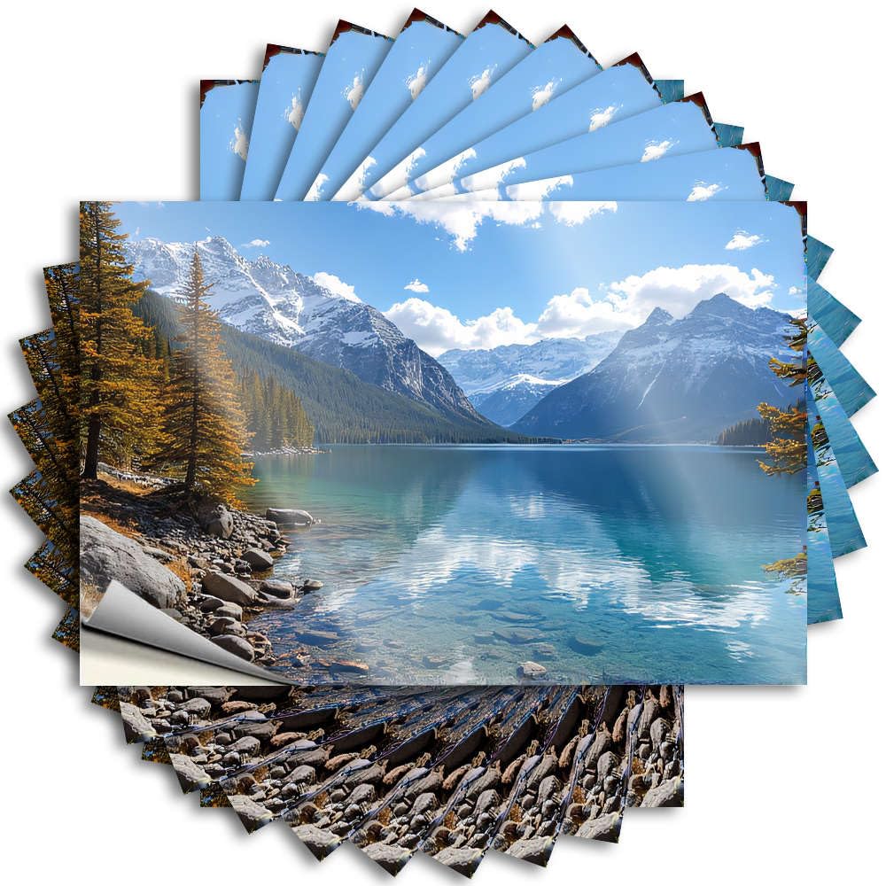 Decal - Tall Window A Serene Lake Surrounded By Snow-Capped Mountains. for Boys Gamers Accessories(12X18CM)