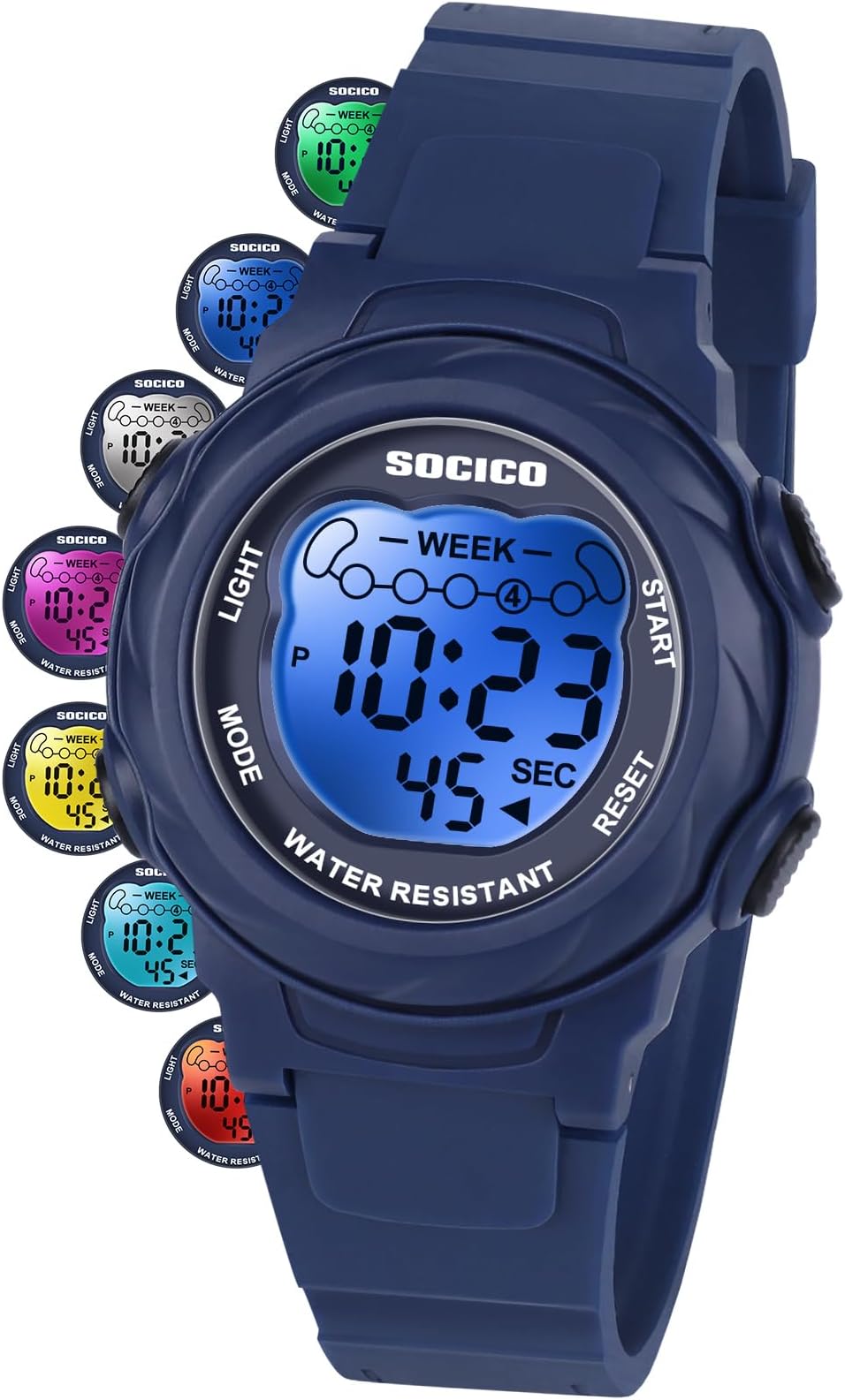 Kids Digital Watches for Girls Boys, 5ATM Waterproof, 7 Color Lights Waterproof Watches for Kid with Alarm Stopwatch, Soft Band Wrist Watch Christmas Gifts for Kids Ages 5-12