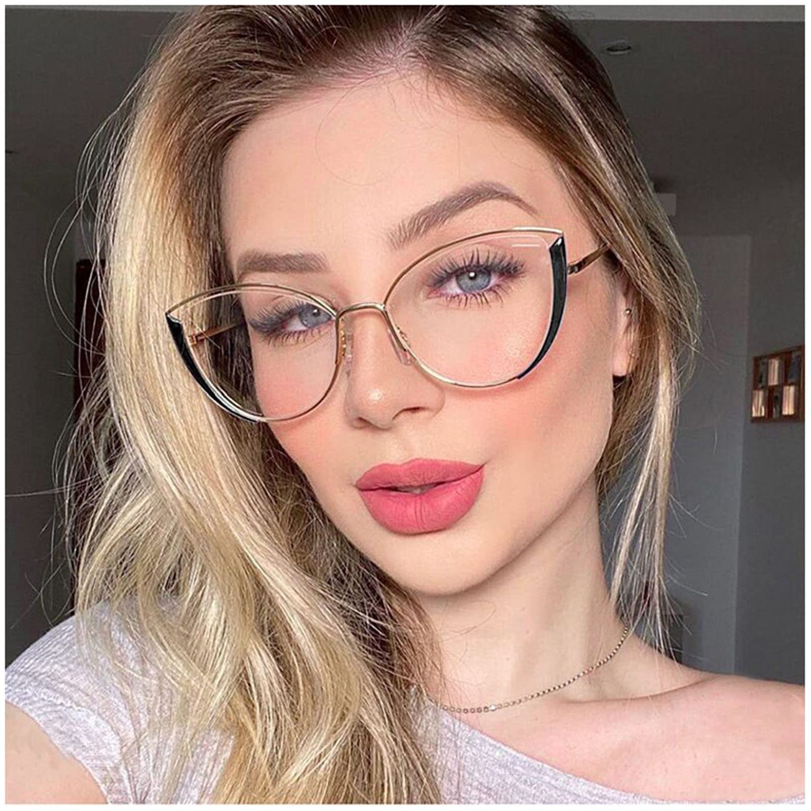 Damskie Urocze Okulary Do Czytania W Kształcie Kociego Oka, Blokujące Niebieskie Światło, Modne Okulary Do Czytania Z Dużą Oprawką, Ze Sprężynowym Zawiasem/White/0.75 *
