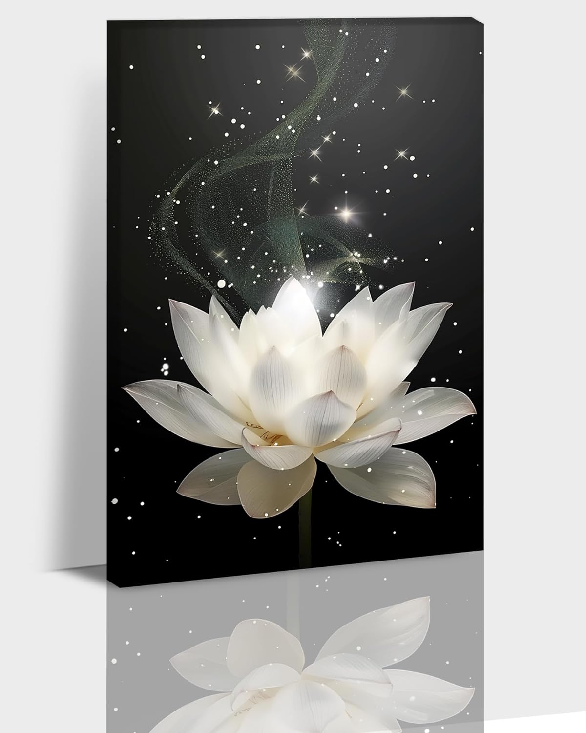 Zen Wall Art, White Lotus Flower Canvas Art Print for Spa Bathroom Decor, Modern Calming Floral Pictures Wall Decor, Calming Water Painting Framed Artwork for Yoga Meditation Room Decor 18x24 Inches
