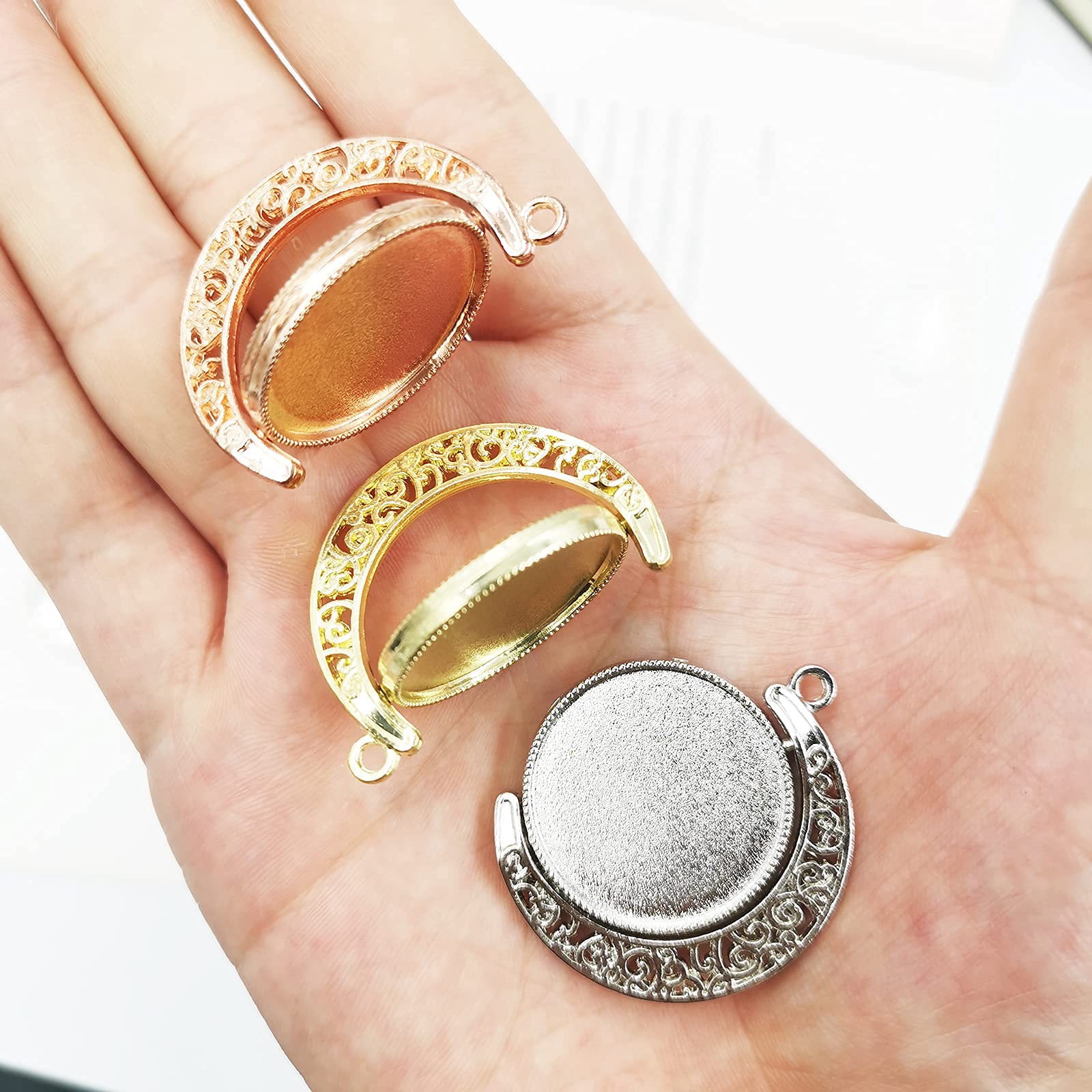 Semetall Kit Ciondoli Rotazione Lunare 30 Pezzi – Base E Cabochon Per Gioielli Fai Da Te, Argento E Bronzo - 5