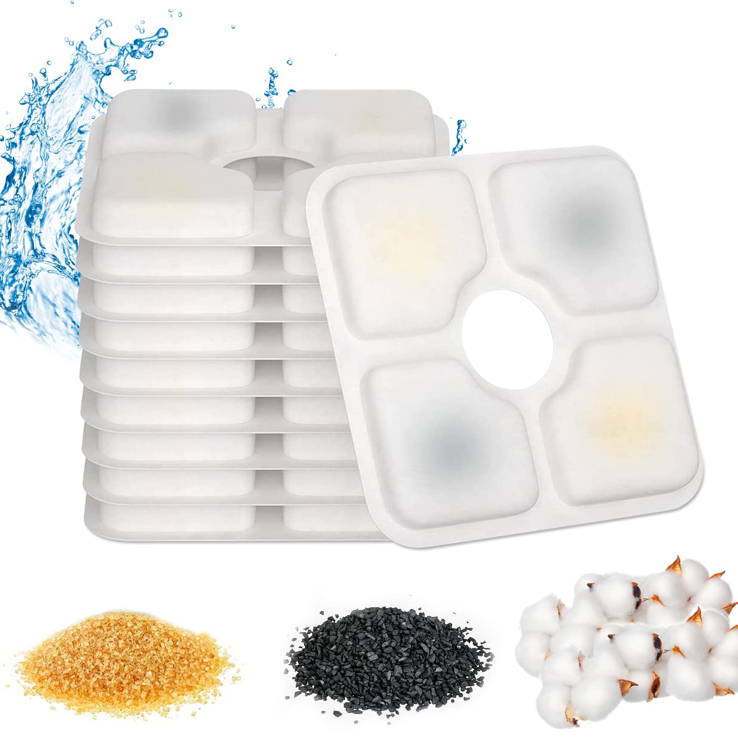10pcs Filtros de Fuente de Agua para Gatos, Filtros de Fuente para Mascotas con Carbón Activado de Coco, Apto para Dispensadores de Agua de 2,5L y Fuentes para Perros de Igual Tamaño