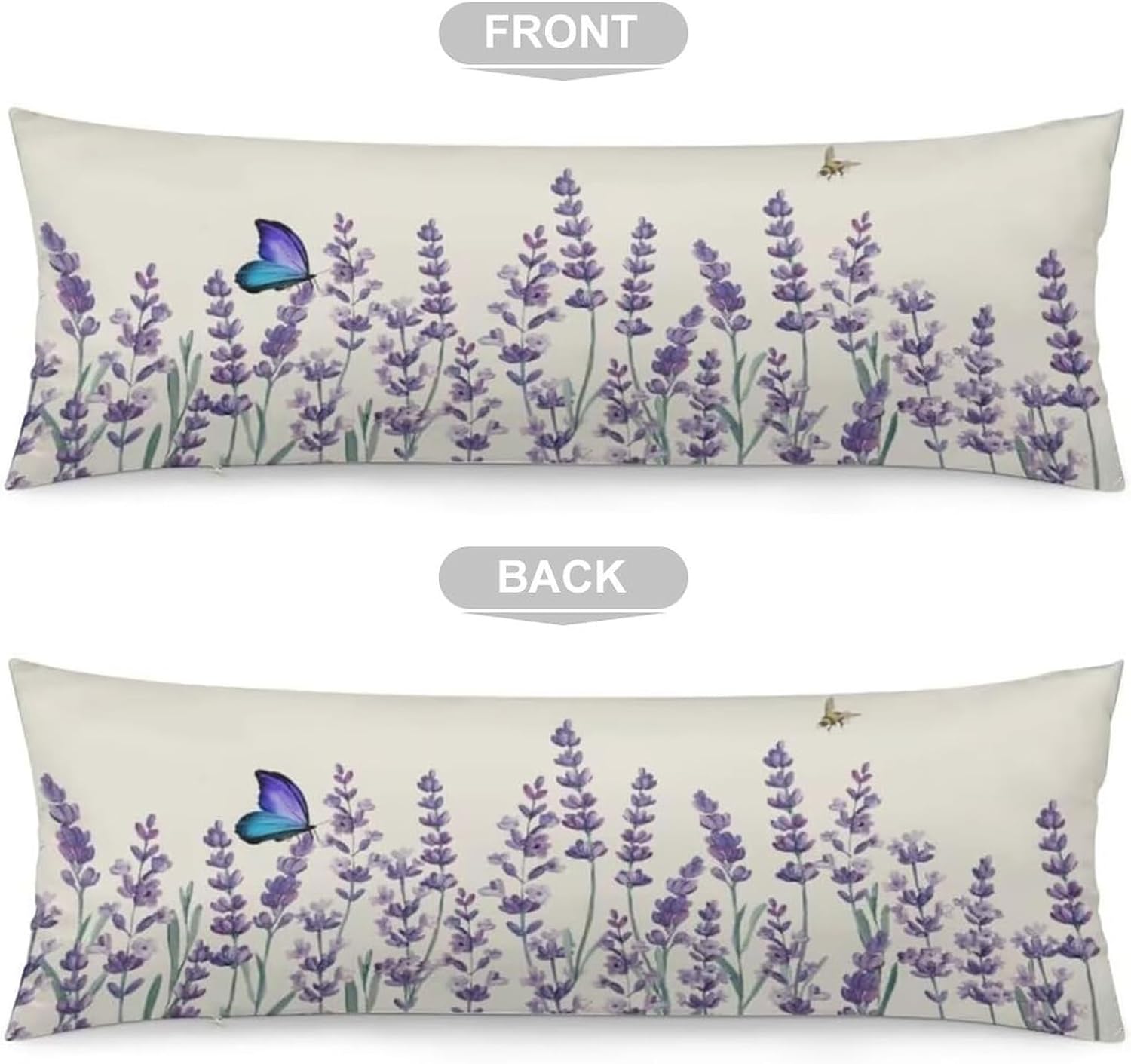 Lavender Flowers Body Pillow Cover - 20"x54" Vintage Floral Purple Long Pillow Cases with Zipper - Decorative Rectangle Cushion Covers for Bed
