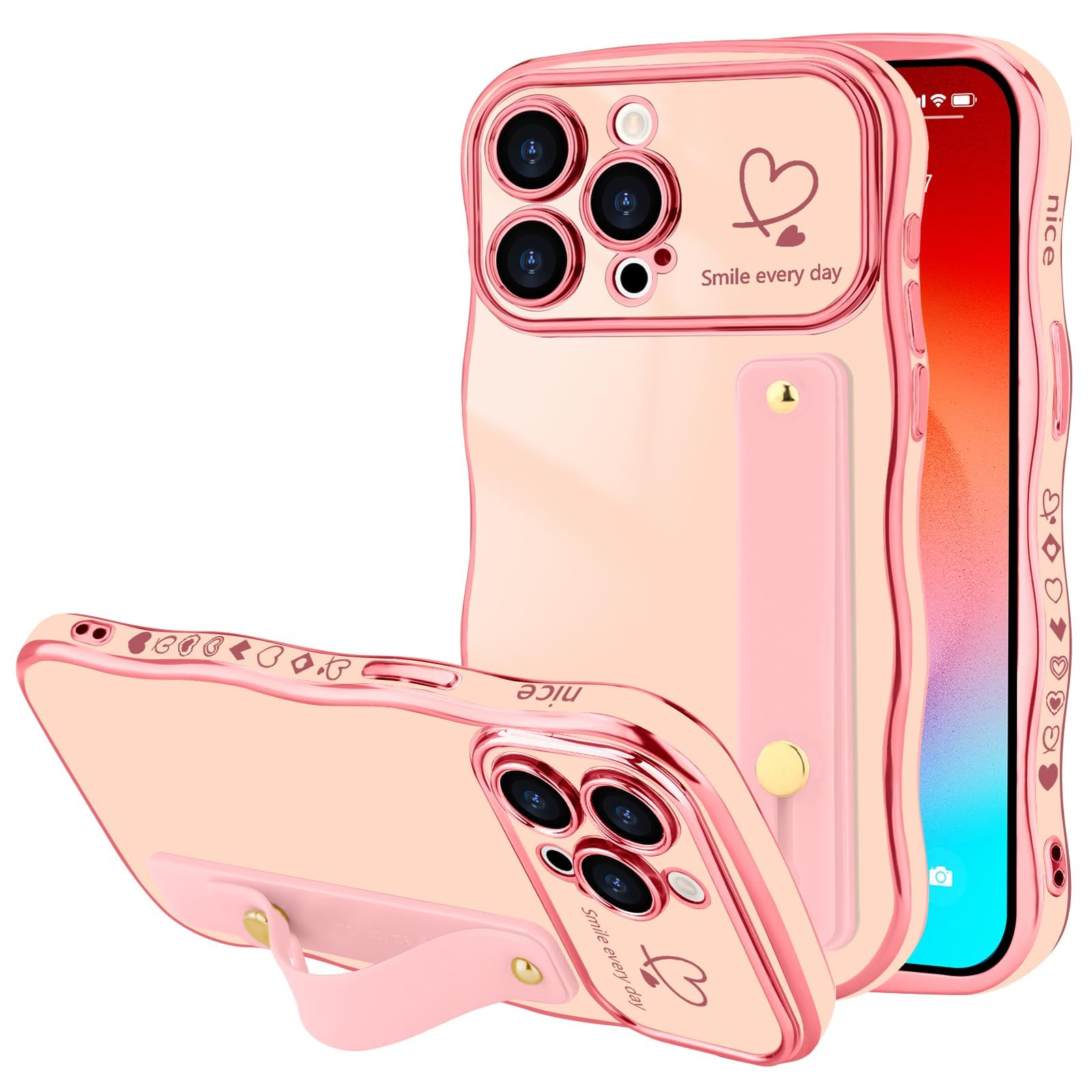 Handyhülle Für IPhone 15 Pro – Mit Lockigem Wellen-Design, Armband & Kameraschutz In Dunkellila!