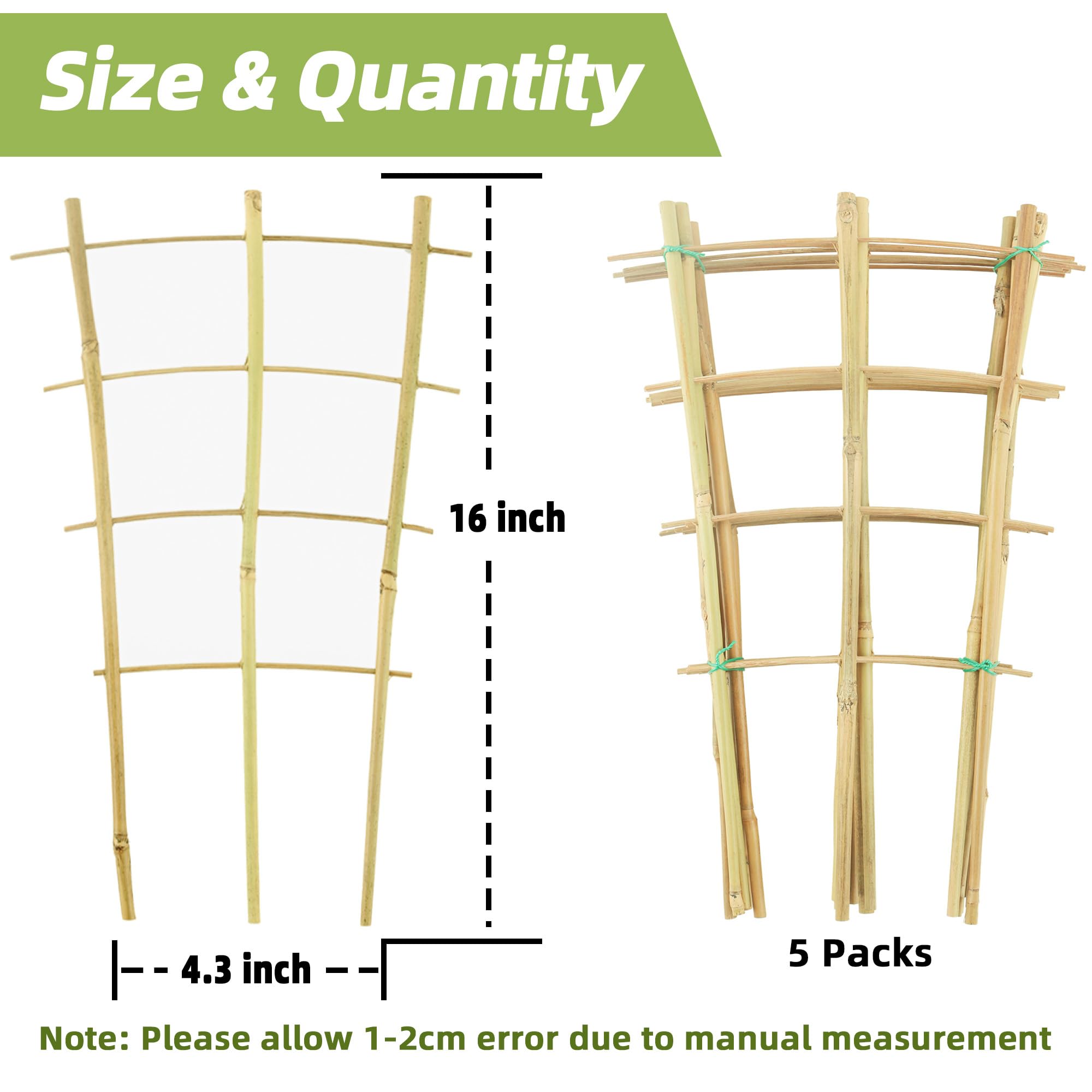5 Pack 16" Bamboo Trellis for Climbing Plants-Natural Garden Ladder Trellis, Fan -Shaped Support Trellis for Potted Plant Decor in Door - Image 4