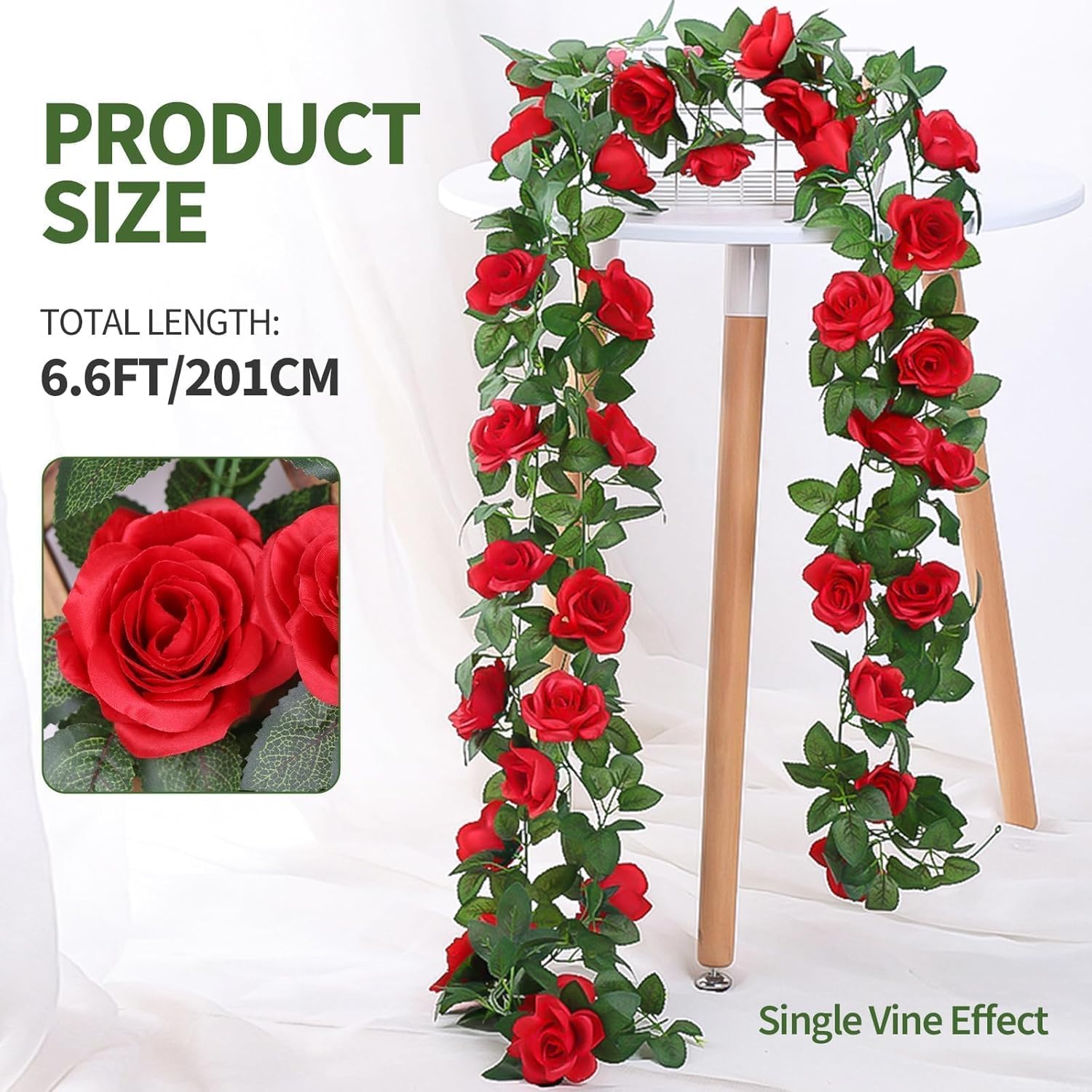 Sherika 5PCS 33FT Artificial Flowers Red Roses Vines Plants Garland, Hanging Faux Floral Garland Rose Ivy Vine for Home Room Wall Backdrop Curtain Wedding Arch Indoor Outdoor Party Decoration