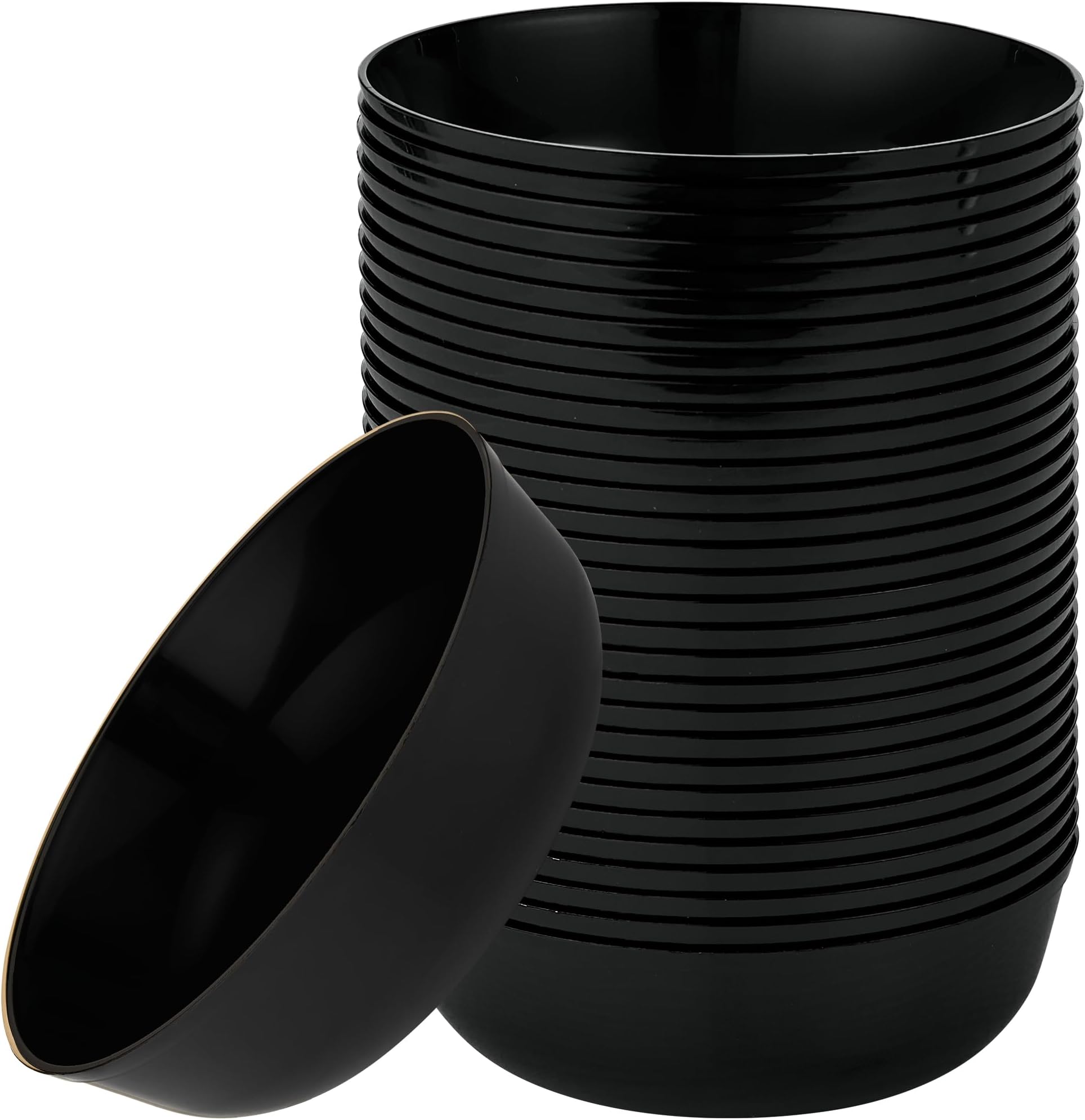 [30 Pack 16 OZ Bowls] Edge Collection Black Plastic Party Bowls Premium heavyweight Elegant Disposable Tableware Dishes