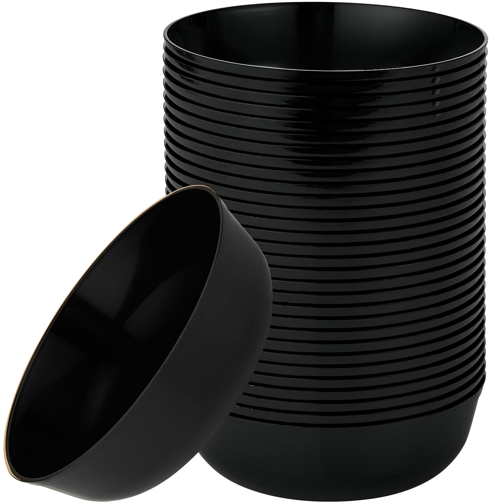 [30 Pack 16 OZ Bowls] Edge Collection Black Plastic Party Bowls Premium heavyweight Elegant Disposable Tableware Dishes