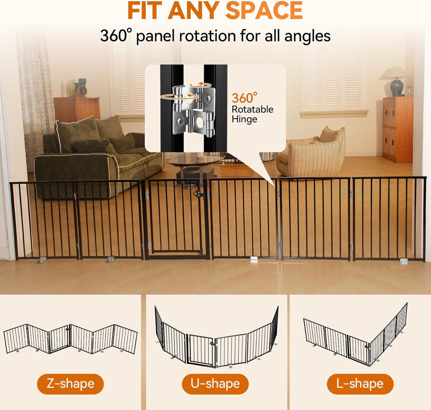 BFNN Metal Free Standing Dog Gate, 60" Extra Wide Foldable Pet Gate with Walk-Thru Door, Double-Locking Puppy Fence for Doorways, Stairs, Hallways, No Drill Heavy Duty Barrier for Dogs