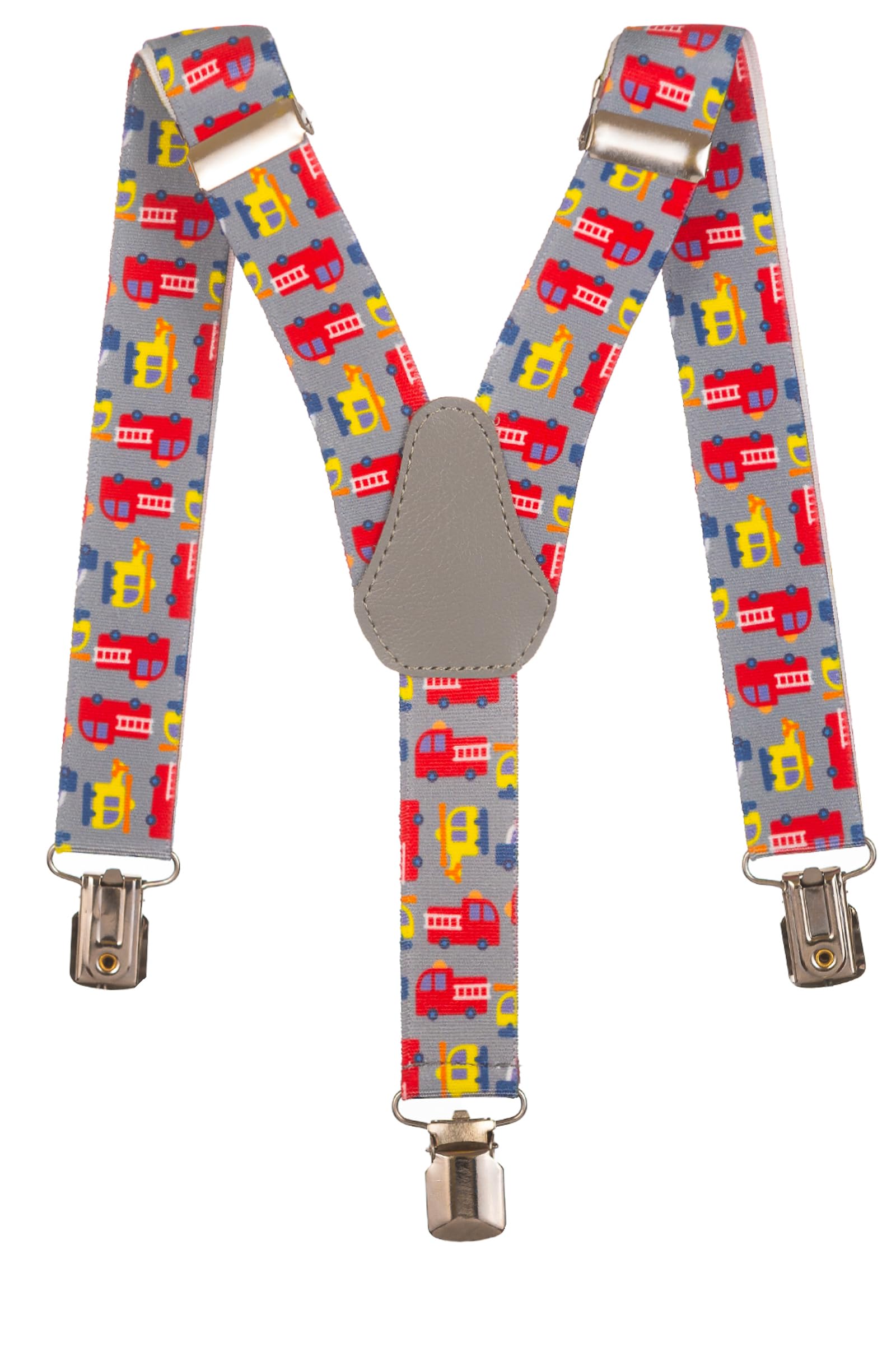Olata Children’s Elasticated Fire Engine Design Y-Shape Braces/Suspenders (1-5 Years) - 2.5cm. Grey