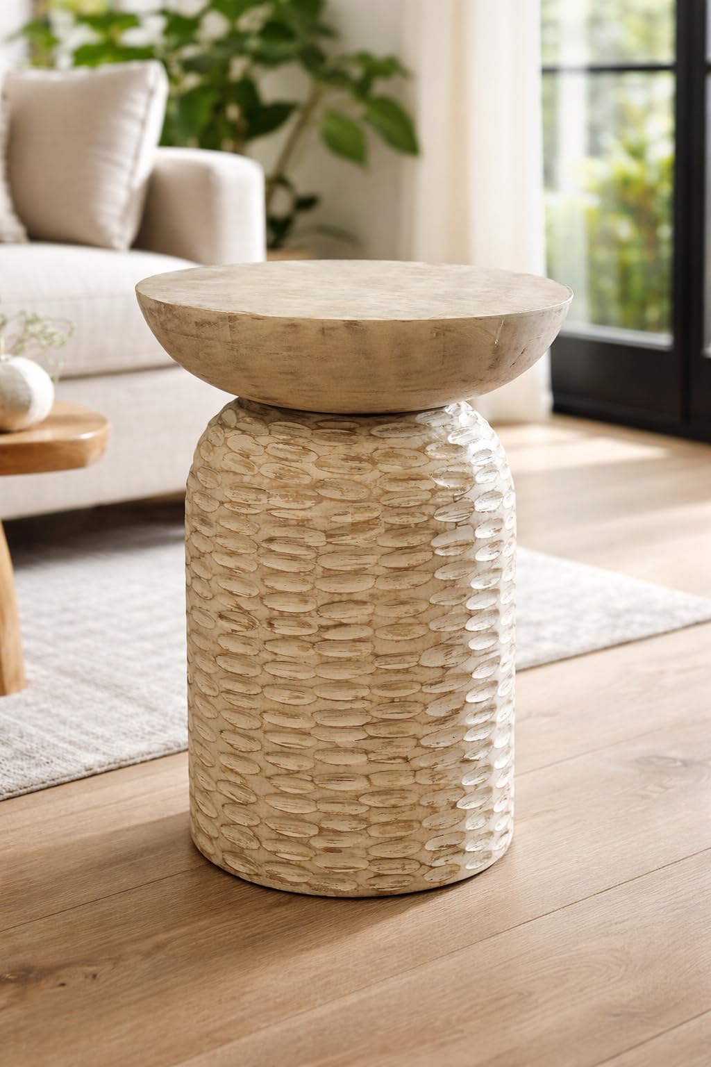 Onlinecraft Wooden Accent Table for Living Room Bed Room Sofa Side Table for Contemprorey Design Mango Wood Accent Table for Farmhouse Decor Coffe Table End Table 13" D x 13" W x 18" H (White)-image-45
