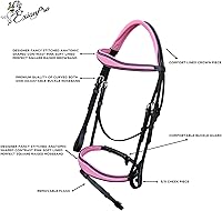 Vista 4 de Exion Brida inglesa rosa para caballos Brida inglesa anatómica de banda nasal y banda de frente brida inglesa con flash y rines de goma.