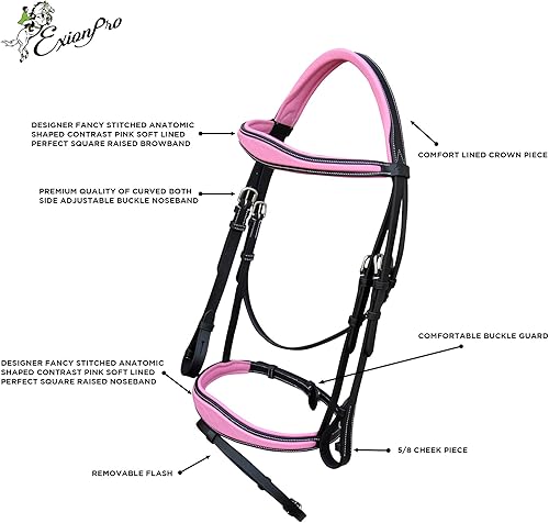 Miniatura 4 de Exion Brida inglesa rosa para caballos  Brida inglesa de salto anatómico y banda de cabeza brida inglesa con flash  Royal English Bridle