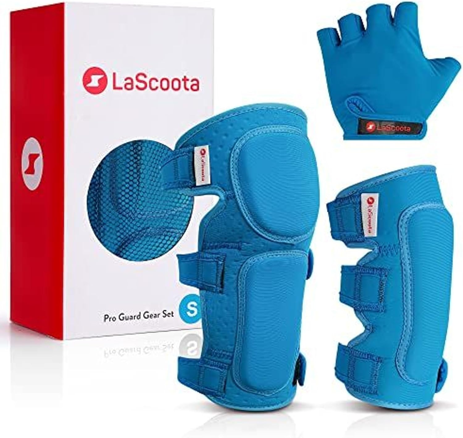 Lascoota Roller Skate Knee & Elbow Pads & Gloves Set - Medium, Black, 7-Piece - Kid Scooter & Kid Roller Skate Protective Gear - Skateboard Knee Pads