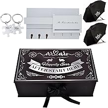 Wedding Gift Set &ndash; Mr &amp; Mrs Key Holder with Umbrellas &amp; Keychains &ndash; Unique Couple Housewarming Present