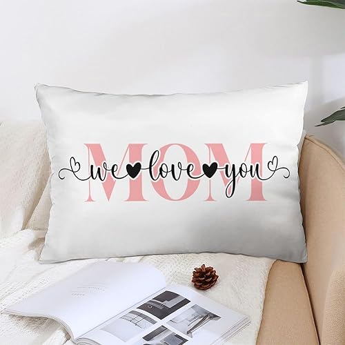 Generic Funda de almohada lumbar con texto en inglés "Mom We Love You", funda de almohada decorativa de terciopelo para sofá, dormitorio, automóvil,
