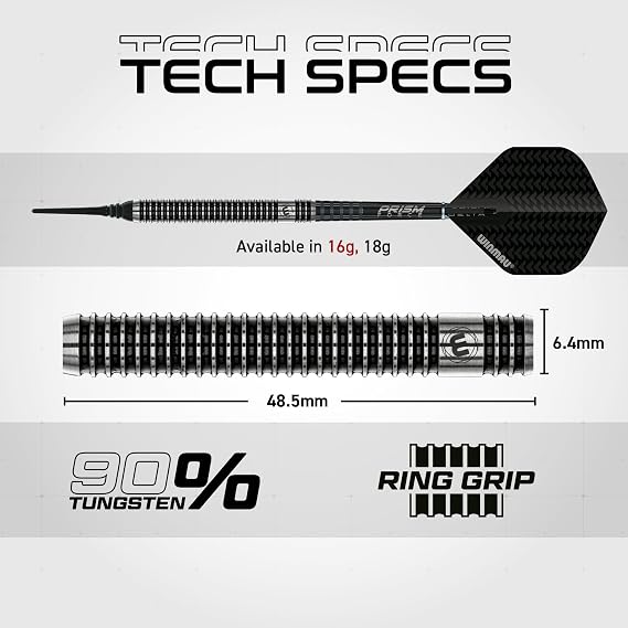 Winmau Blackout Softip Tungsten Darts Set with Flights and Shafts (Stems)