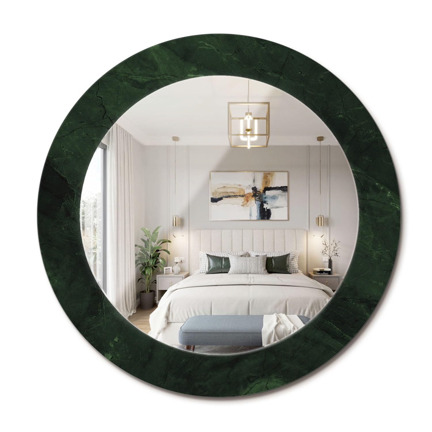 Miroir mural design graphique rond fi60 marbre vert salon