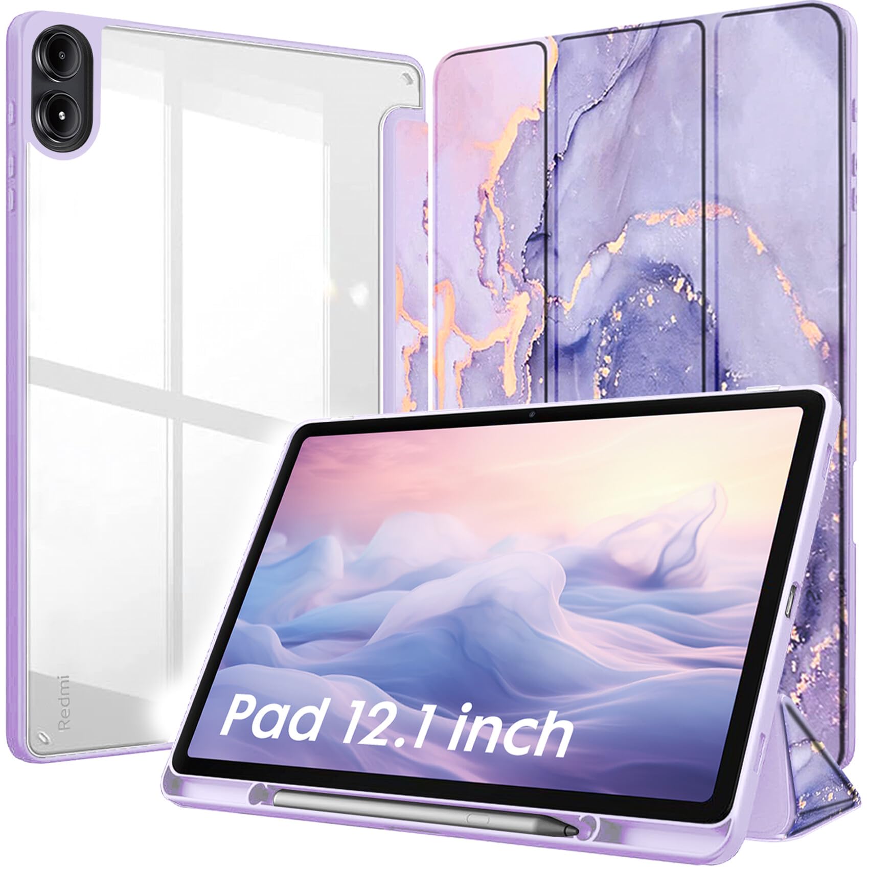 Robustrion Cover for Poco Pad 12.1 Cover Case, Hybrid Cover with Pencil Holder for Poco Pad 5G Tablet 12.1 inch [ Auto Sleep Wake Support] [Transparent Back] - Marble Lilac (B0DB1VJD32) Amazon Price History, Amazon Price Tracker