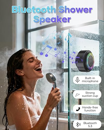 Miniatura 2 de Altavoz de ducha Bluetooth, IP67 impermeable altavoces portátiles con ventosa, espectáculo de luces, micrófono integrado, mini altavoz para baño,