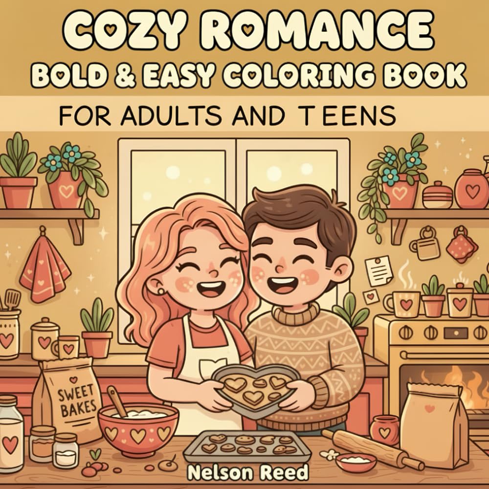 Cozy Romance Bold & Easy Coloring Book for Adults and Teens: Love Themed Stress Relief with Heart Warming Scenes and Sweet Moments