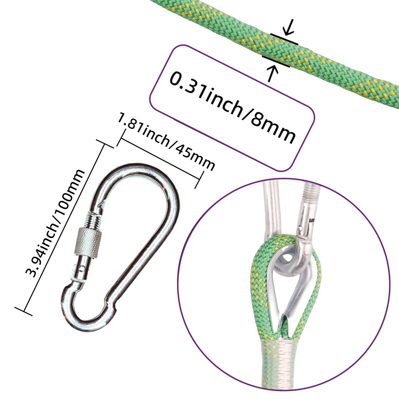 DELLNA 8mm Static Climbing Rope - Heavy Duty Climbing Rope for Rock Climbing, Tree Climbing Gear, Arborist Rope, and Camping Rope, High-Tensile Strength - 10m (32ft), 20m (64ft), 30m (96ft) - Green