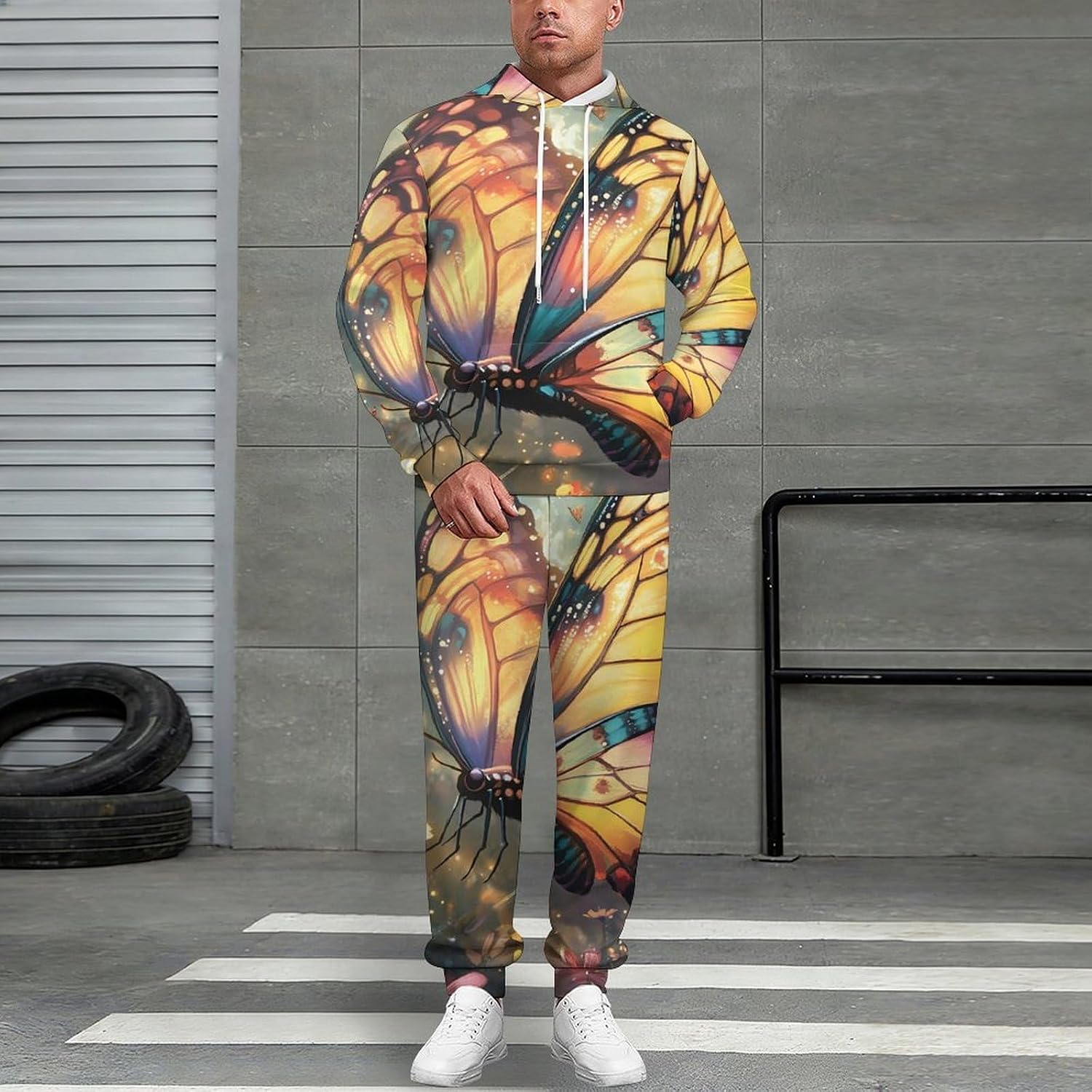 Butterfly Men's Hooded Set Casual 2 Pieces Suits Pullover Tracksuit Hoodies And Sweatpants