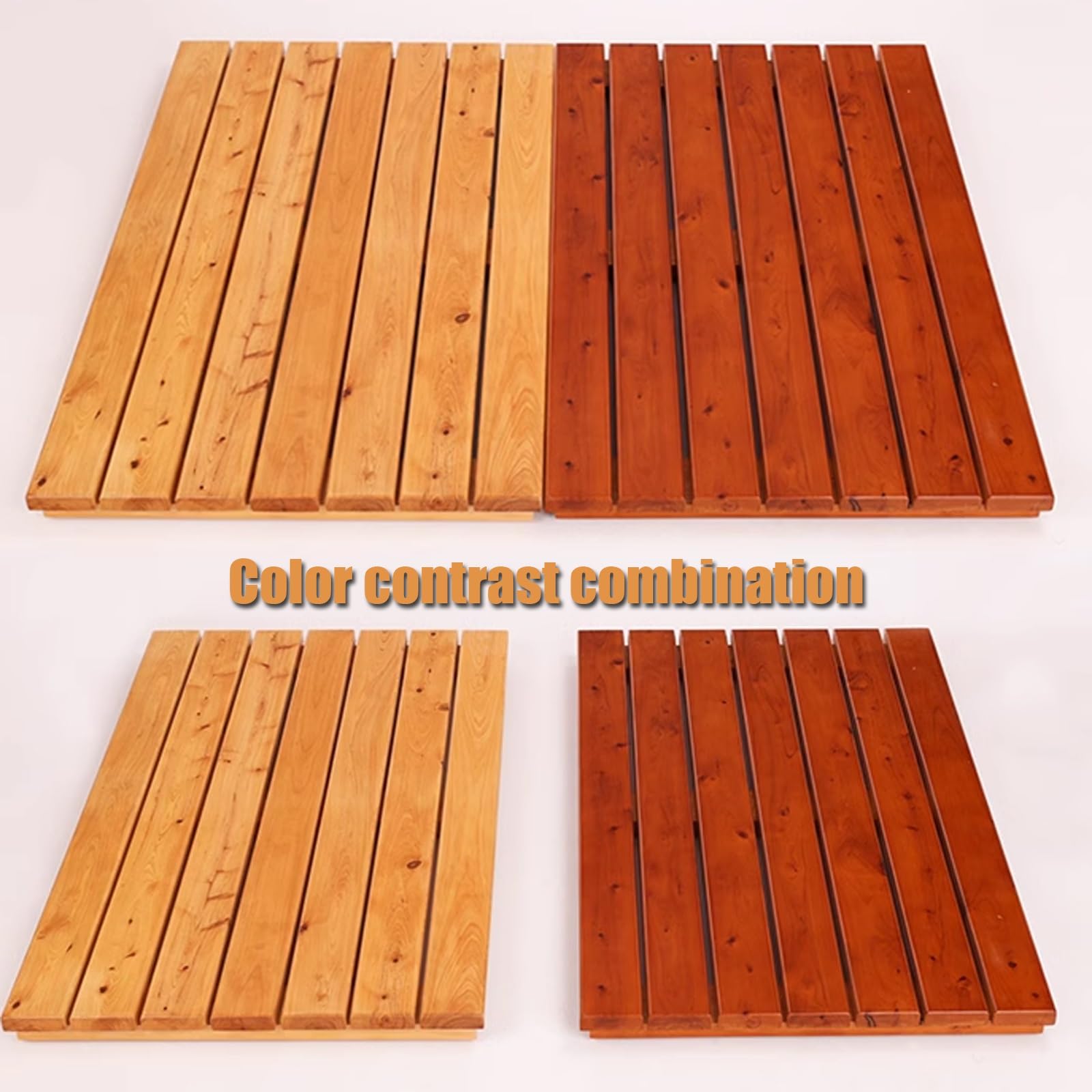 Pedana Doccia in Legno ，Wood Interno/Esterno, con Piedini Antiscivolo， Tappetino Doccia in bambù，pedana Legno Doccia,per Bagno, Doccia Esterna, Sauna, Spa, Cucina(Maroon,W40xL40cm/W16xL16in)
