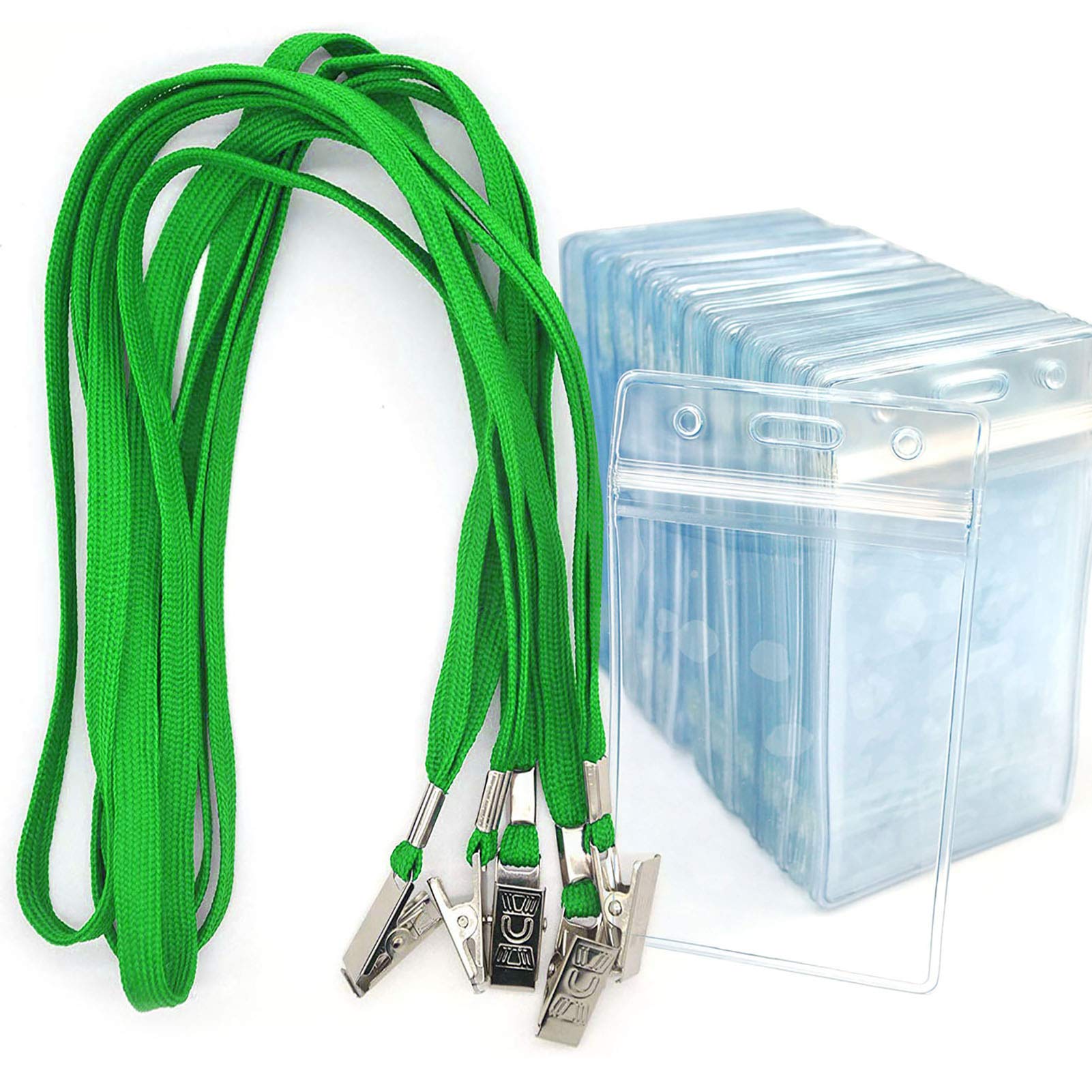 Bird Fiy Lanyards with Id Holder Badges Name Tags 50 Pack Lanyards with Bulldog Clip and 50 Pack Waterproof Clear Plastic Vertical Name Tag Badge ID
