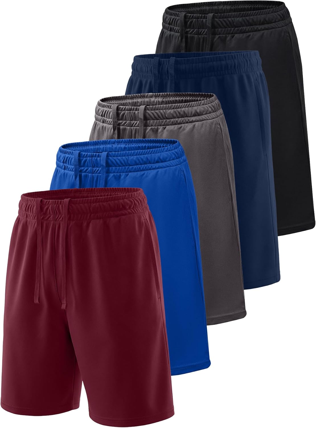 Rupy 5 Pack Boys Athletic Basketball Shorts with Pocket Kids Quick Dry Active Sports Shorts Adjustable Drawstring Waist
