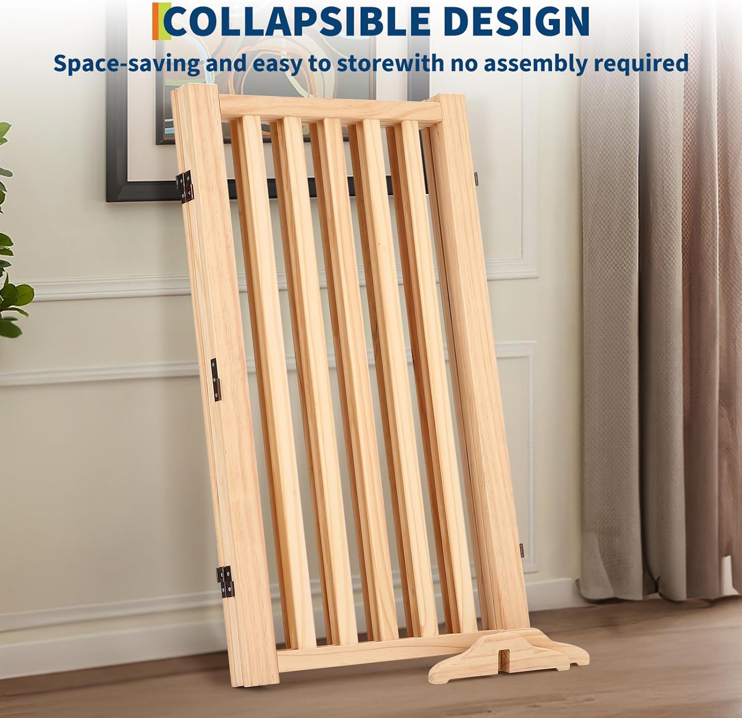 GarveeLife Paint-Free Wooden Freestanding Dog Gates, Wooden Indoor Dog Fence,Collapsible Wood Pet Gates for The House,Doorways, Stairs,Step Over Fence -3 Panel H:36”