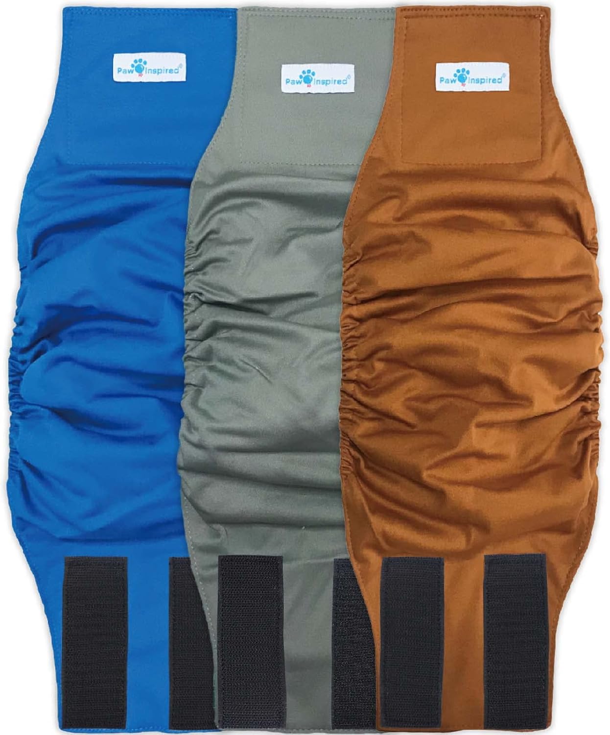 Paw Inspired 3-Count Reusable Male Dog Wraps, Washable Diapers for Male Dogs, Belly Bands for Incontinence, Surgery, Male Marking (Medium Size, Assorted Colors with Black Lining, Pack of 3)