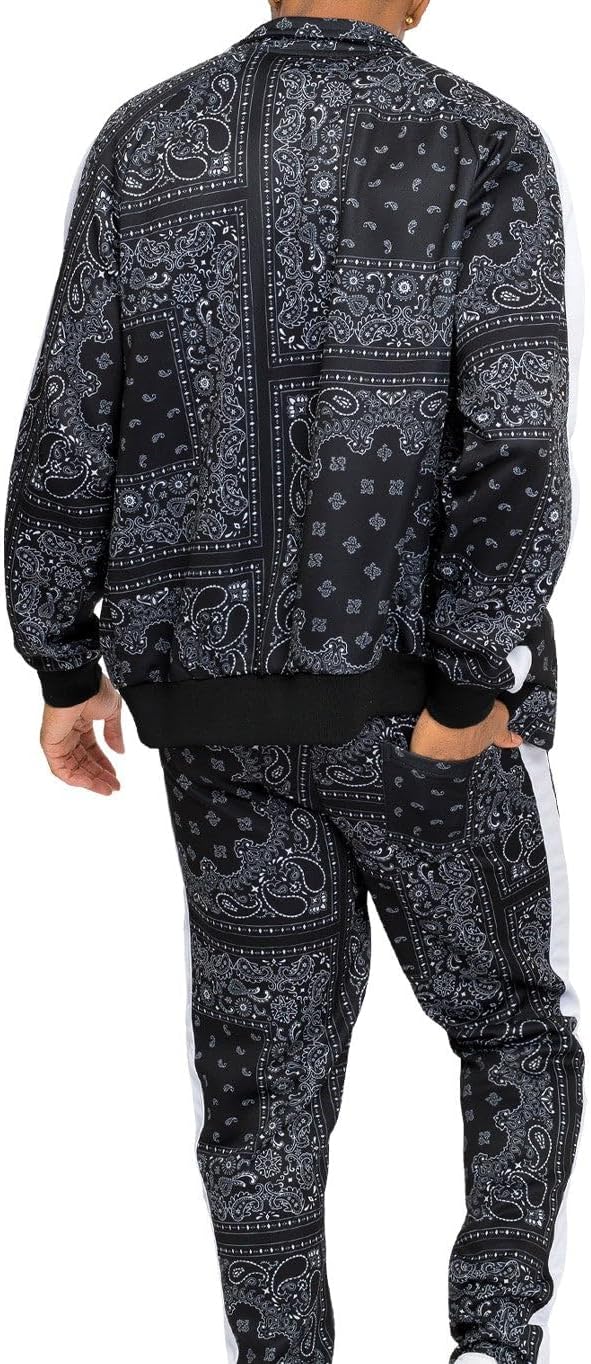 G-Style USA Men's Accented Bandana Paisley Tracksuit Set - Zipper Jacket and Sweatpants ST804 - Black - 5X-Large - Image 3