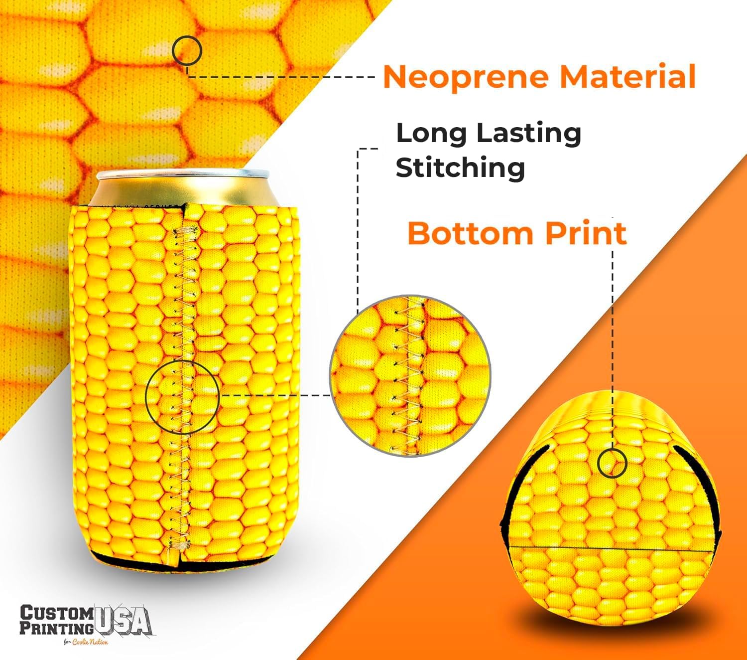 Generic 6 Pack Corn Themed Neoprene Can Coolies for Crawfish Party - Realistic Corn Design - USA Printed - 12oz Standard Can Fits - Yellow