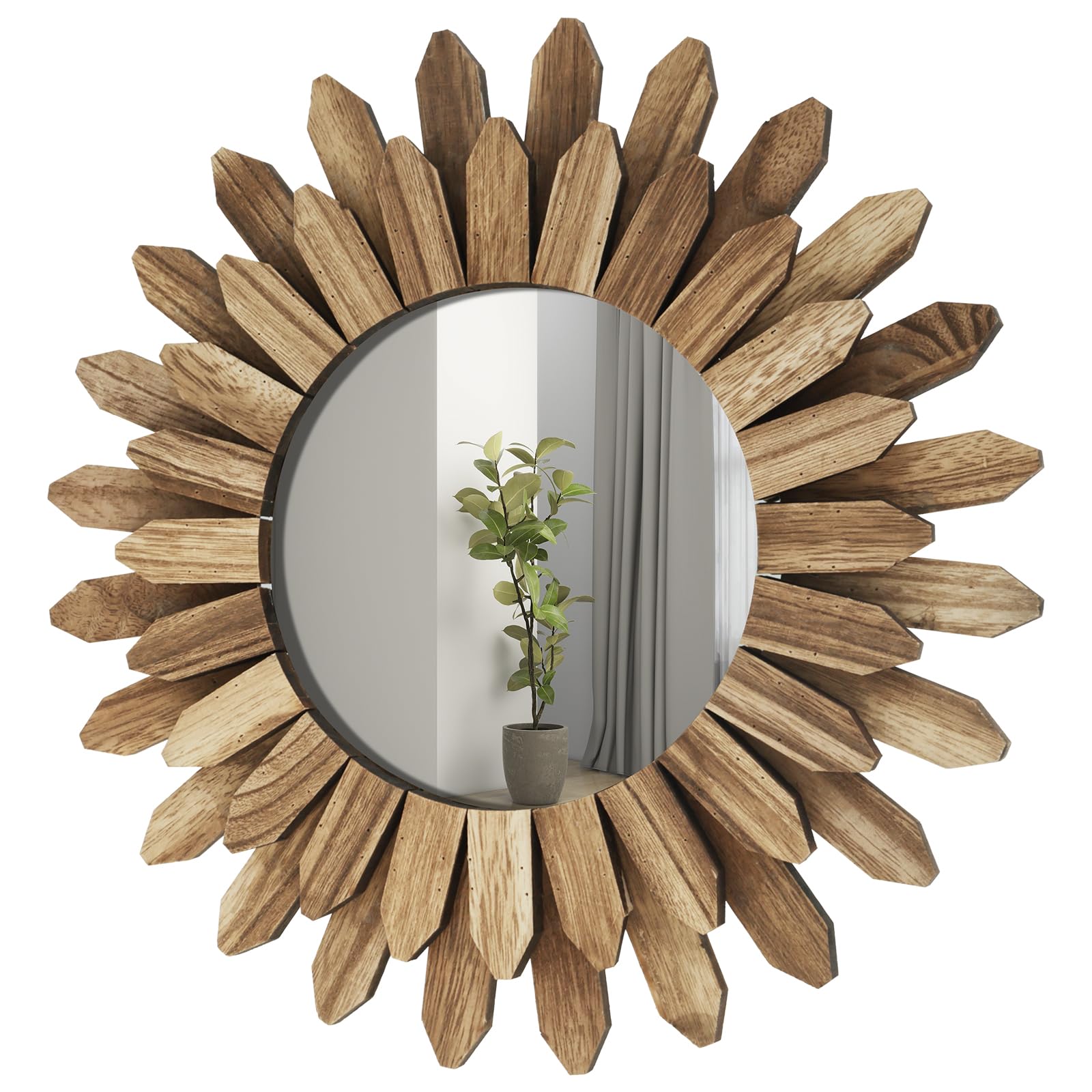 Mirror Wall Décor Fashion Wood Mirror Wall Decoration Hanging Round Mirror Ornament Sunburst Mirrors Art Decoration Rustic Decorative Hanging Mirrors for Corridor Bedroom