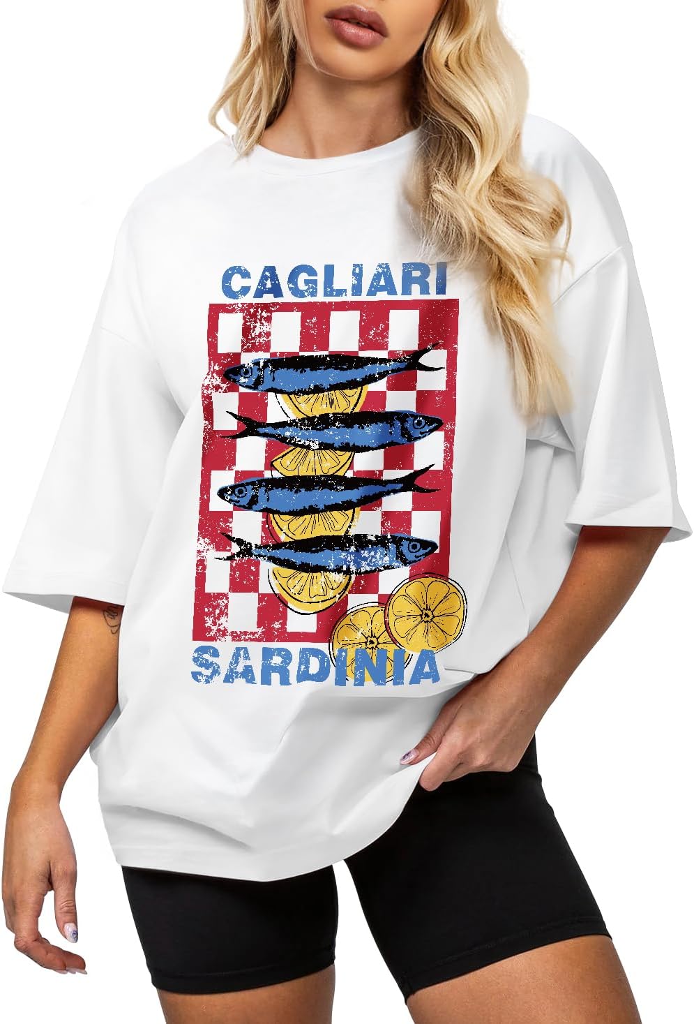 Flafens Oversized Tshirts for Women - Graphic T Shirt Loose Tees Crewneck Sleeve Top Cute Fashion Summer Pattern Print Tops