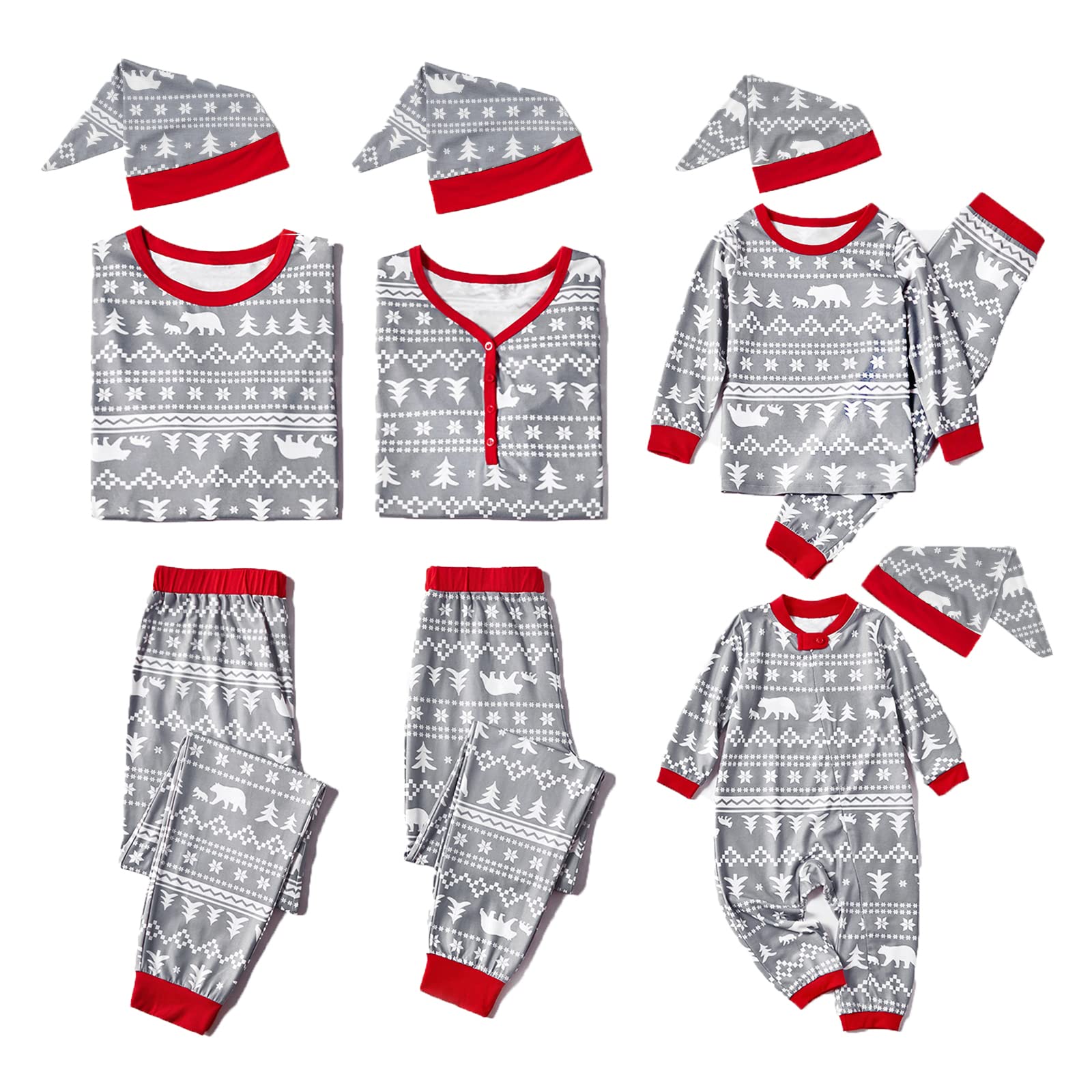 PatPatFamily Christmas Pjs Matching Sets Reindeer and Snowflake Patterned Sleepwear Xmas PJS Set for Couples and Kids