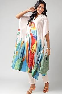 Women's White Printed Regular Cotton Blend Kurta Sets | Kaftan Set for Women