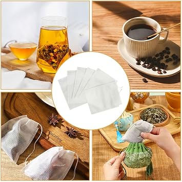 100PCS Reusable Tea Filter Bags with Drawstring – Empty Tea Bags for Loose Leaf Tea, Coffee, Herbs & Spices – Biodegradable, Eco-Friendly Infuser Bags (7 * 9cm)