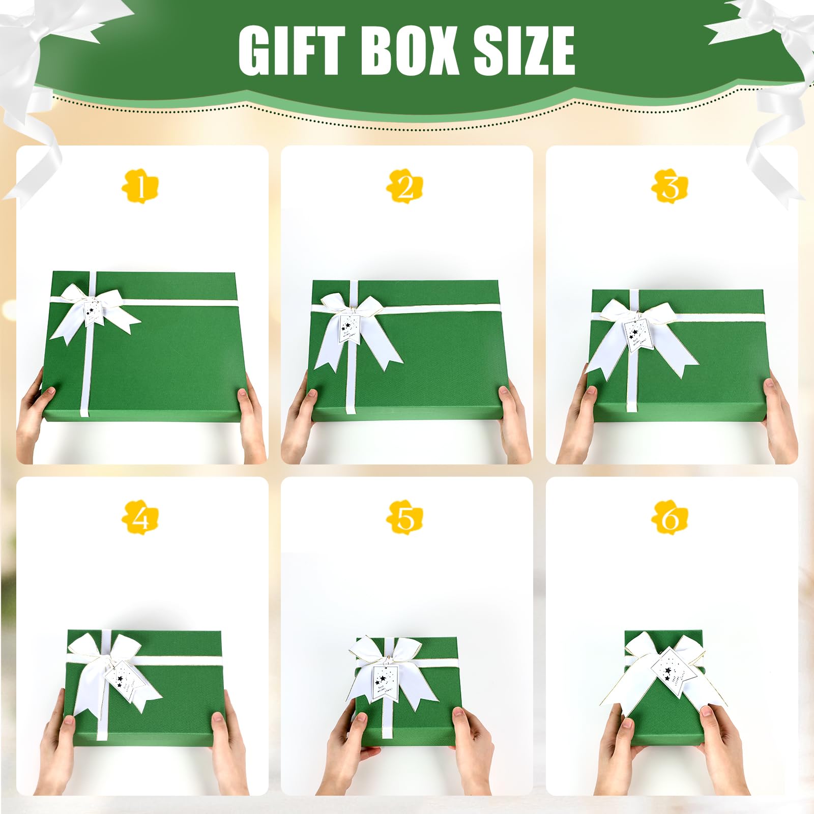 Jetec Geschenkboxen mit Deckel für Geschenke, 6 verschiedene Größen, mit Schleife, Etikett für Hochzeiten, Geburtstage, Brautparty, Jahrestag, Party, Grün, 6 Stück