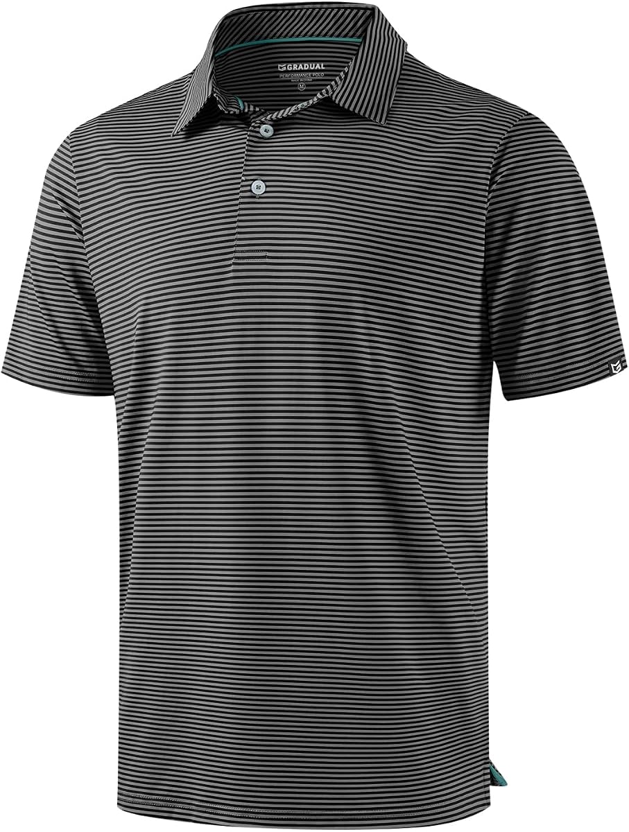 Camisa de golf para hombre Polos a rayas de manga corta Dry Fit Performance | Absorbe la humedad, Transpirable, Estiramiento suave, Rayas coloridas, 3 botones, UPF50+, Fácil combinación para vestir informal, Tenis, Diario