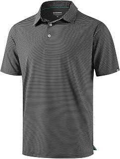 Mens Golf Shirt Dry Fit Moisture Wicking Performance Short Sleeve Striped Polo Shirts for Men Dressy Casual