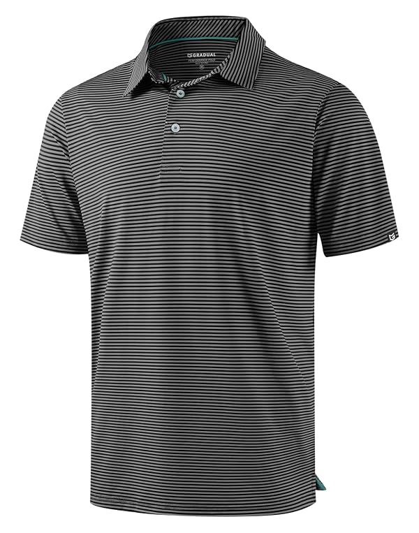 Mens Golf Shirt Dry Fit Short Sleeve Striped Polo Shirts, Black, XL by G Gradual - Used condition - US$24.45