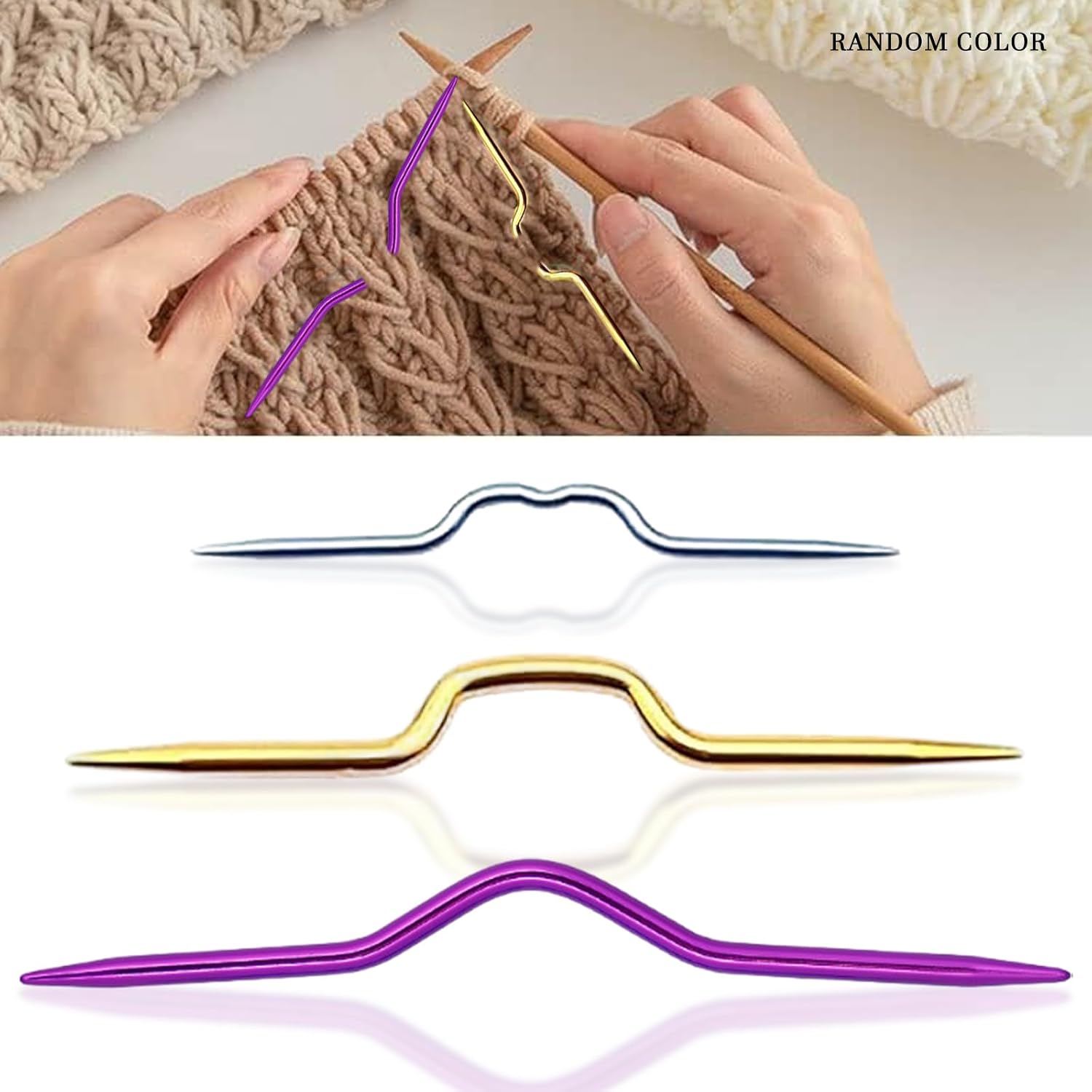 3pcs Knitting Cable Needle, Crooked Twist Curved Hand Knit Needles for