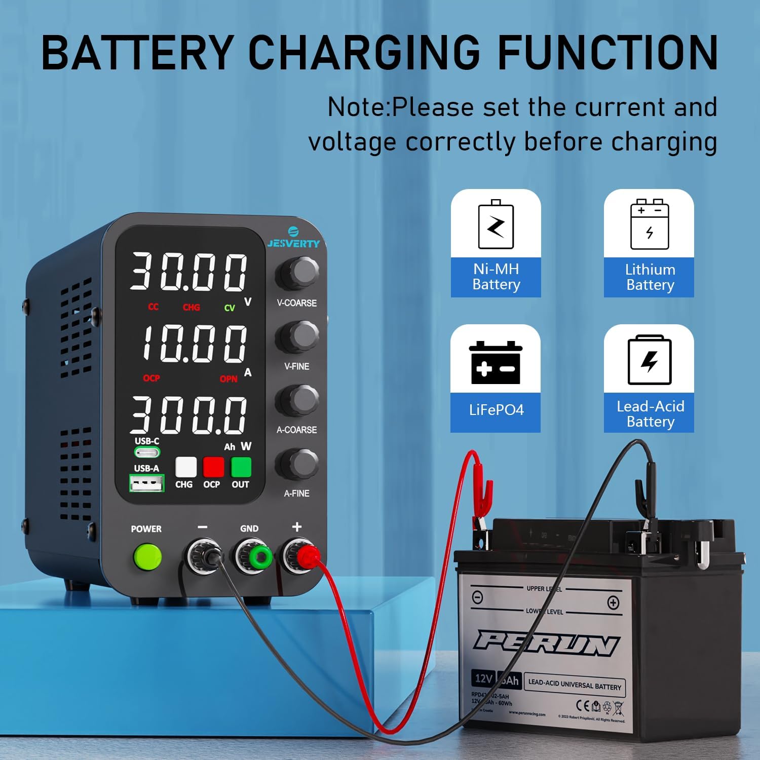 DC Power Supply Variable, 0-32V 0-10A Switching Bench Power Supply with Intelligent Charging Mode, 20W USB & Type-C Quick-Charge, Encoder Knob, Output Switch, 4-Digit LED Display - SPS-3010C