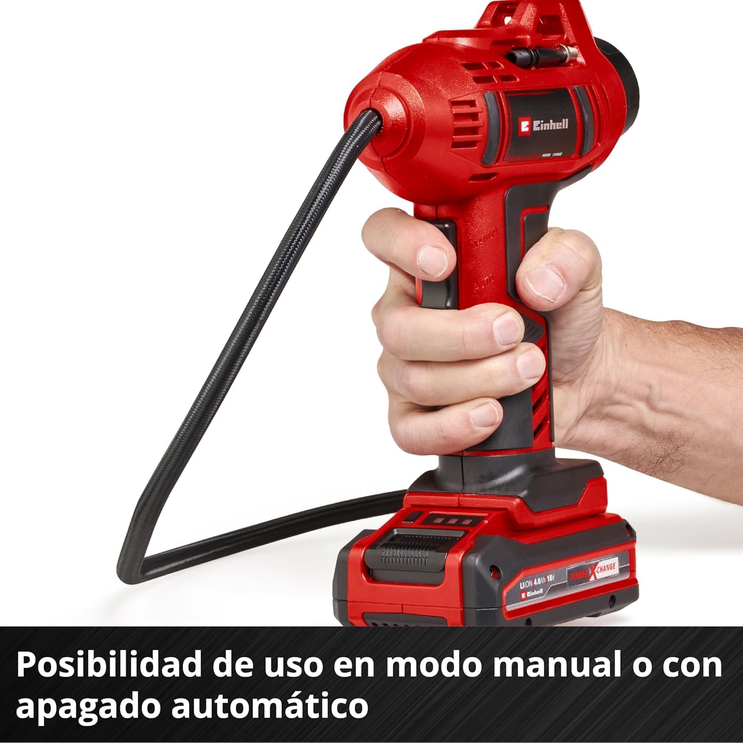 Einhell Compresor de coche con batería CE-CC 18 Li-Solo Power X-Change (iones de Li, 18V, 11 bar, 60cm de manguera de aire comprimido, función de desconexión automática, envío sin batería ni cargador)