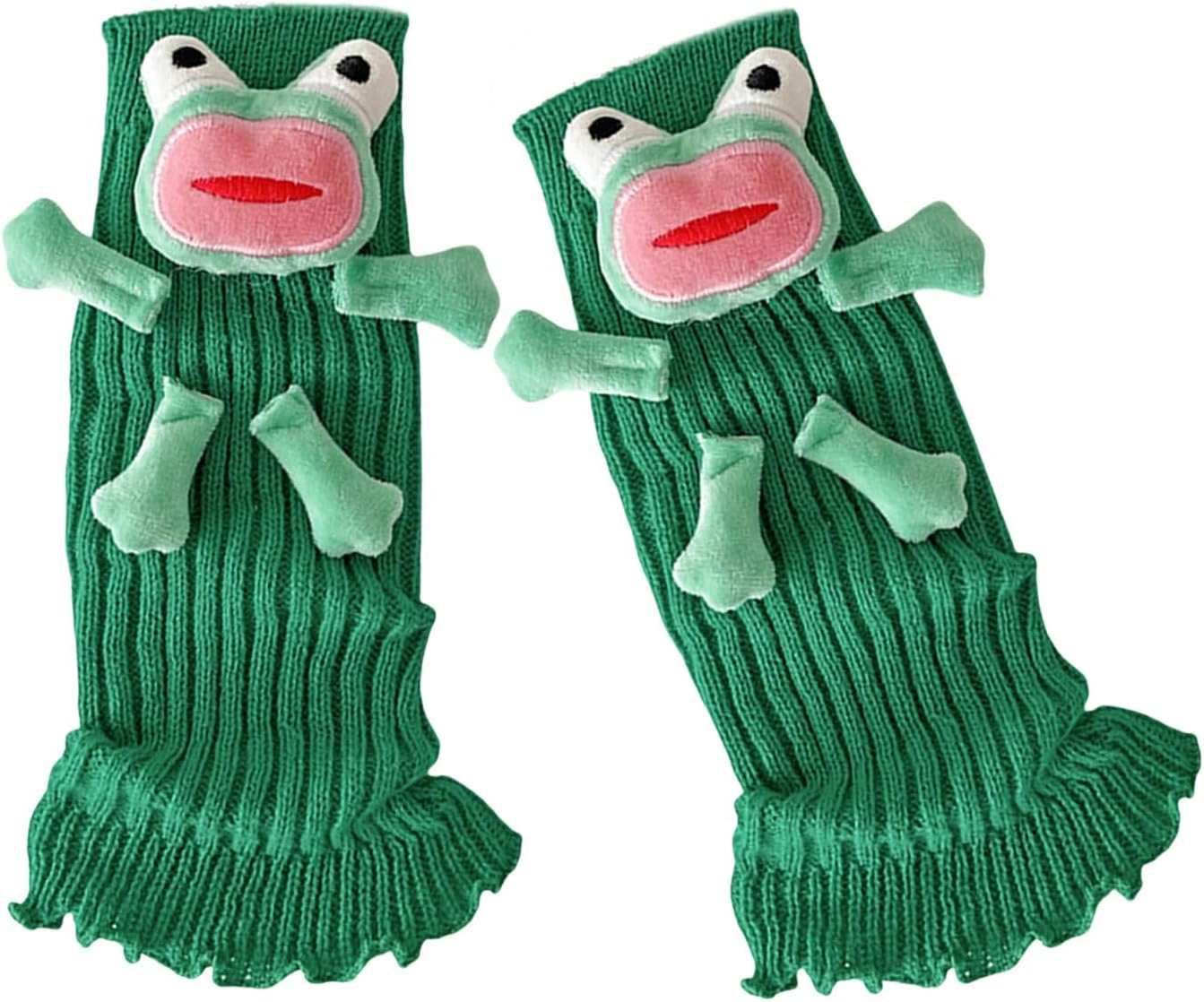 Trendy Novelty Leg Covers with Funny Cartoon 3D Ugly Frogs Dolls Designs Knitted Leg Warmers Women and Girls Harajuk