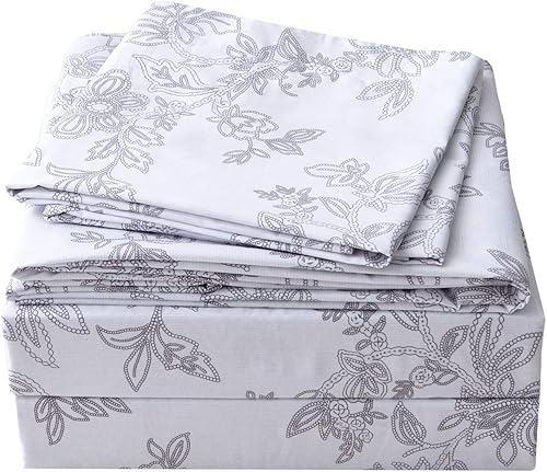 Miniatura 2 de FADFAY Juego de sábanas King Farmhouse Bedding Shabby Floral Vintage Gray Ropa de cama 100% algodón súper suave, hipoalergénica, gris y blanco,