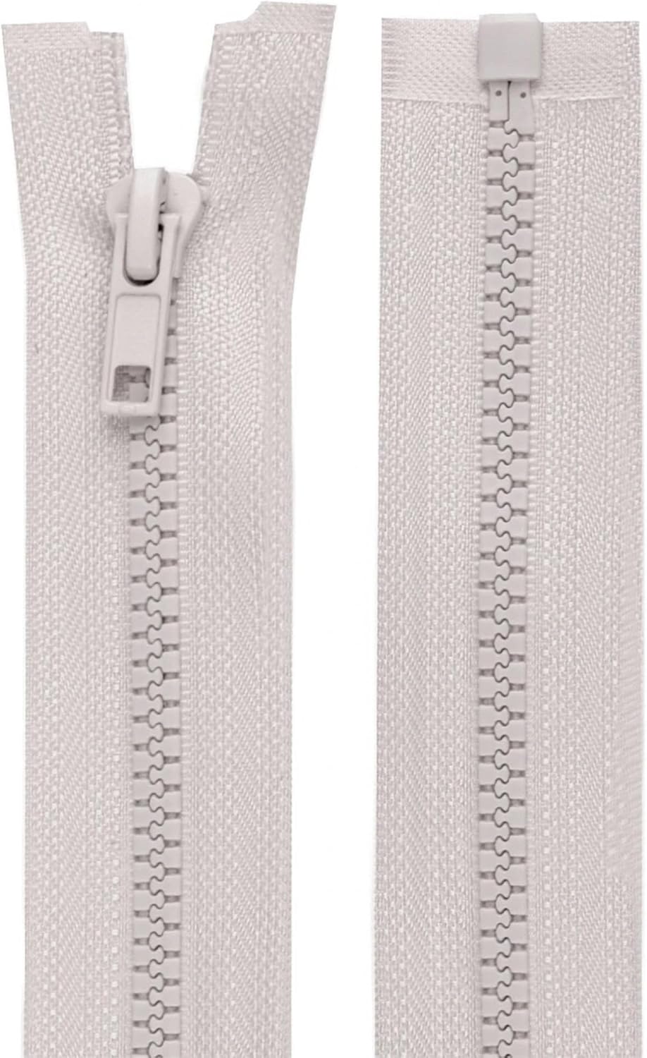 cyclingcolors 2 x Zips No. 5 70 cm with Injected Plastic Teeth Polyester Open End Mesh Puller Slider Zipper Clothing Sewing Jackets Haberdashery Light Grey